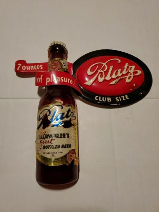 Rare Vintage 1950s Blatz Beer Advertising Bottle Sign Bar Display