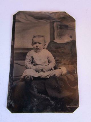 Antique Tin Type Photo Hidden African American Mammy Nanny Baby Infant