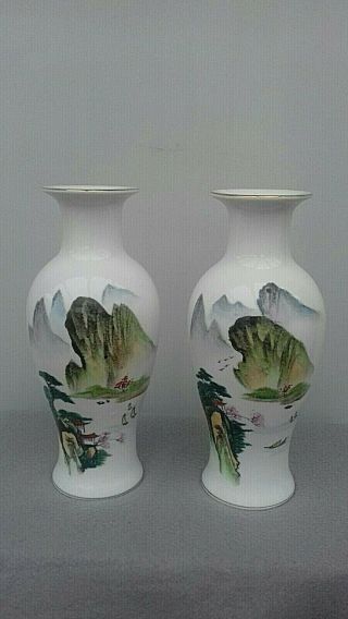 Chinese Vases White With Landscape Scene