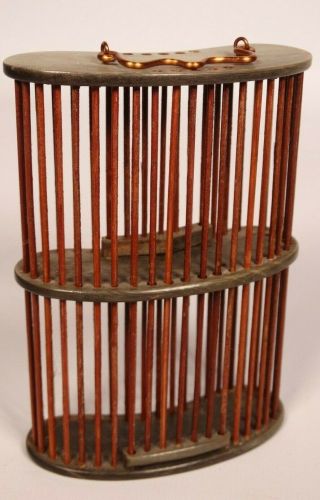 Vintage Chinese Double Decker Bamboo Insect Cricket Cage Handmade Carved