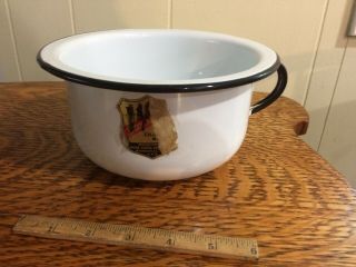 Vintage Enamelware Chamber Pot Cup White With Black Trim 8.  5x4.  25 "