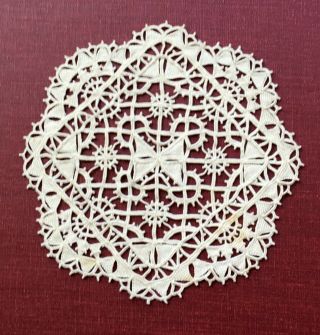 Rare Antique Handmade Reticella Needle Lace Doily Coaster