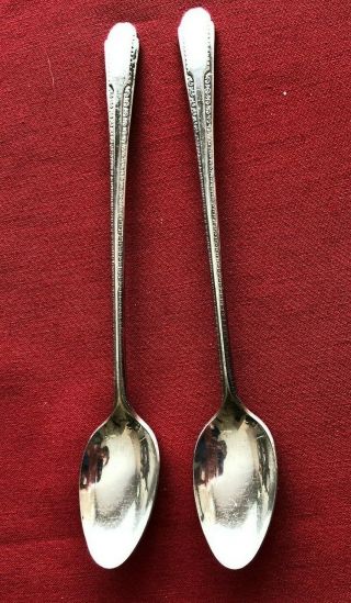 Two Antique Iced Tea Spoons,  Marked Cavalier Silver Plate,  7.  5 In