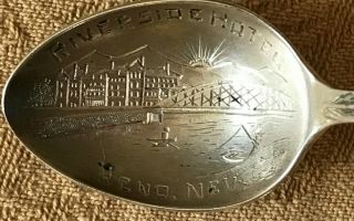 Reno Nevada Riverside Hotel Engraved Sterling Silver Souvenir Demitasespoon 1900