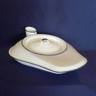 Pristine Vintage Enameled Bed Pan With Lid
