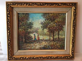 Antique Framed Oil Painting Landscape & Victorian Women By Alen Walters