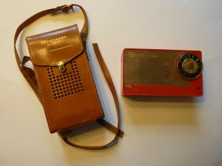 Red/gold Magnavox Am - 2 Transistor Radio With Case And Earphone Rare