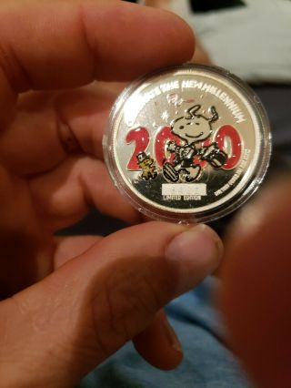 Snoopy Woodstock Enamel Beaglennium 2000 Millennium 999 Silver Coin Rare