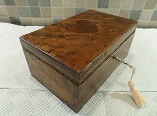 Antique Inlaid Birds Eye Maple Box - Solid Wood With Dovetail Joints - Lock & Key