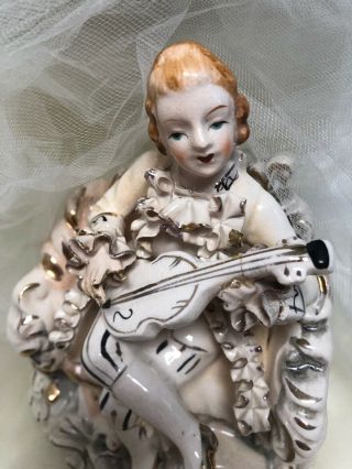 Meissen Antique German Porcelain Man With Cello And Frill Figurine Rare 6 1/3” 3