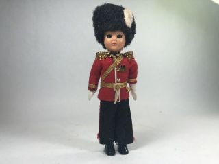 Vtg Celluloid British Soldier Doll Guard Royal Uniform Costumed Blue Sleep Eyes