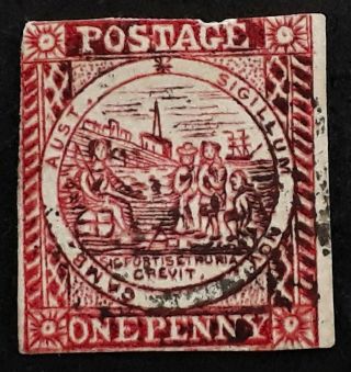 Rare 1850 - Nsw Australia 1d Carmine Sydney Views Stamp Laid Paper