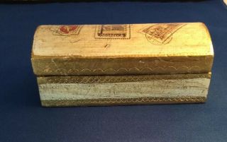 Vintage Italian Florentine Wood Toleware Stamp/coin Box White Wash/gold