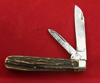 Vintage Shapleigh Hdw Co 2 Blade Stag Handle Trapper Knife Untouched Patina Rare