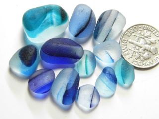 12 Multi S - M/l Blue Aqua Banded 0.  5oz Jq Rare Seaham English Sea Glass