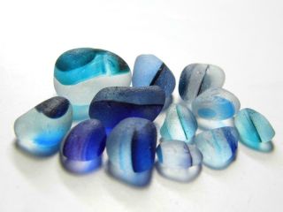 12 Multi S - M/L Blue Aqua Banded 0.  5oz JQ RARE Seaham English Sea Glass 2