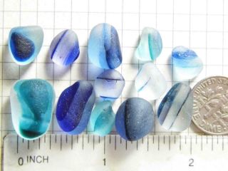 12 Multi S - M/L Blue Aqua Banded 0.  5oz JQ RARE Seaham English Sea Glass 3