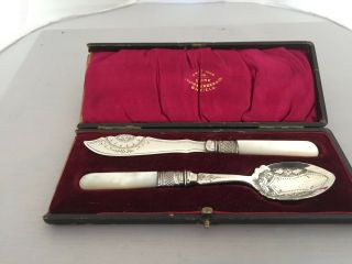 Cased Mother Of Pearl And Silver Plated Preserve Set (t T & Co)