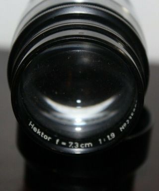 Rare Vintage Leica Hektor F=7.  3cm 1:1.  9 Screw Mount Lens With Rare Fghoo Hood