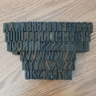 Antique 77 Pc Wooden Type Printing Blocks Alphabet Letterpress Letters Numbers