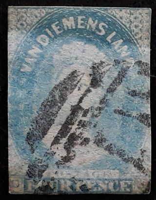 Rare 1857 Tasmania Australia 4d Pale Blue Imp Chalon Head Stamp No Watermk