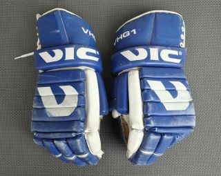 Rare Vintage Vic Vhg1 Leather Blue & White Ice Hockey Player Gloves Long Cuff