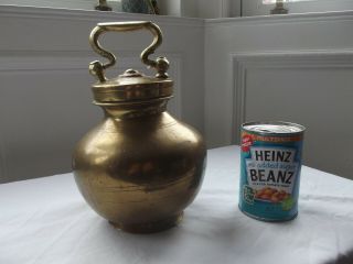 Antique 19thc South Indian Brass Kooja Temple Milk Pot With Integral Cup In Lid