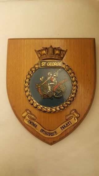 Vintage Hms St George Royal Navy Ship Plaque Wall Shield Hand Painted
