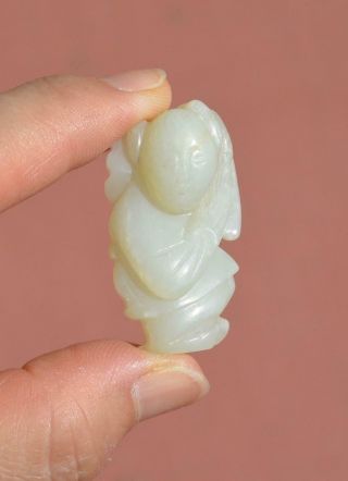 Old Chinese Nephrite White Jade Carved Carving Boy Figure Figurine Pendant