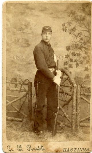 Antique Soldier Cdv Photo Indian Wars Infantry Militia State Guard Hastings Minn