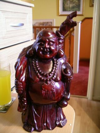 Vintage Chinese Red Resin Buddha 12.  5 Inches Tall 2,  3 Kilos