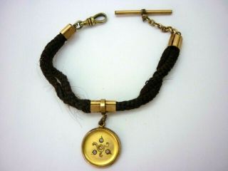 Antique Victorian Mourning Hair Watch Fob Charm Locket Gold Filled