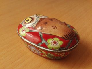 Vintage Enamel & Brass Cloisonne Owl Trinket / Pill Box.