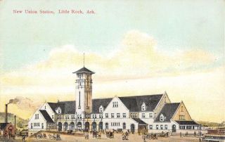 Little Rock Arkansas Union Station Street View Antique Postcard K35347