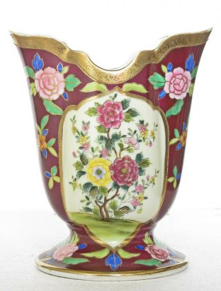 Antique Noritake Porcelain Vase Painted Flowers,  Raised Gilding,  Burgundy Ground