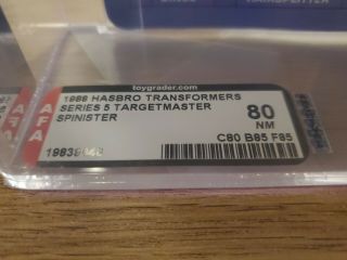 Transformers G1 Spinister AFA 80 MOSC MOC Unpunched 3
