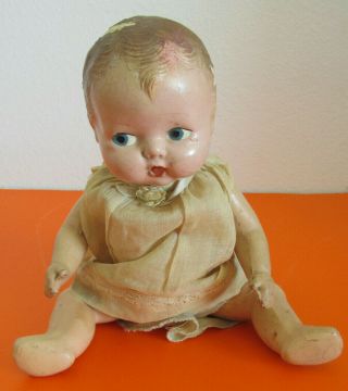 Vintage Antique 12 " Tall Composition Baby Girl Doli W/ Outfit 1920 - 30 