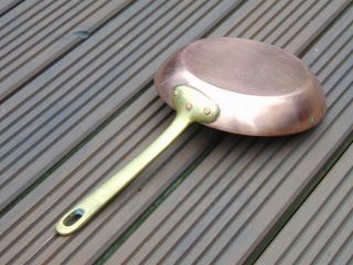 VINTAGE FRENCH 20cm COPPER FRYING PAN SKILLET BRONZE HANDLE TIN LINED 2