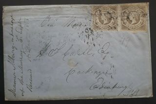 Rare 1858 Nsw Australia 1d Fawn Large Diadem Stamps On Cover Wagga To Uk