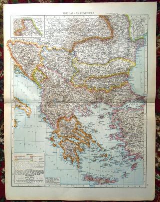 Antique Map Plan The Balkan Peninsula 1895 120,  Years Old (large)