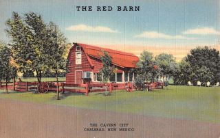 Carlsbad Mexico Cavern City Red Barn Linen Antique Postcard K15158