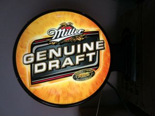 Rare Hard To Find Miller Draft Double Sided Light Lighted Beer Bar Sign