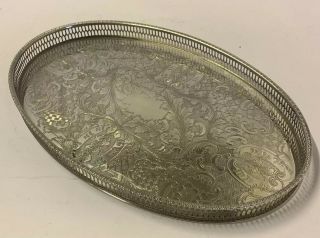Vintage Viners Of Sheffield Alpha Plate Silver Plated Chased Serving Tray
