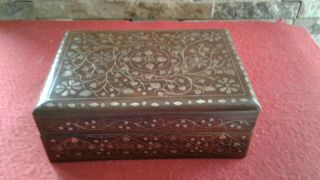 Vintage Indian Persian Wood And Brass Box Vgc