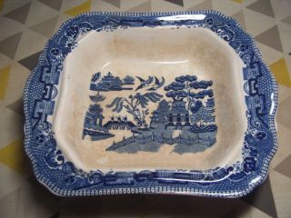 Antique Buffalo Pottery Blue Willow Vegetable Serving Dish - 9 " X 7 1/2 "