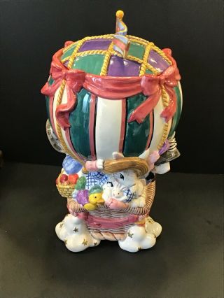 Rare Vtg Htf Fitz And Floyd Easter Spring Bunny Cookie Jar Hot Air Balloon 1995