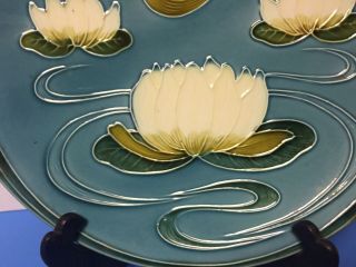 Antique Lg George Schmider Zell Baden Germany Majolica Water Lily Plate 11 3/4” 2