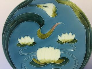 Antique Lg George Schmider Zell Baden Germany Majolica Water Lily Plate 11 3/4” 3