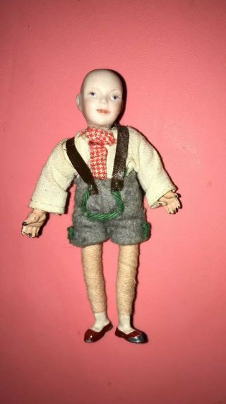 30s 40s Bavarian Caco Boy Doll Metal Feet Hands Antique Germany Porcelain Head