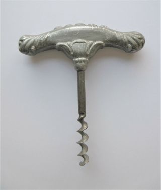 Antique Swedish Pewter Corkscrew - With Grapes And Leafs On Handle - Ca 1930.